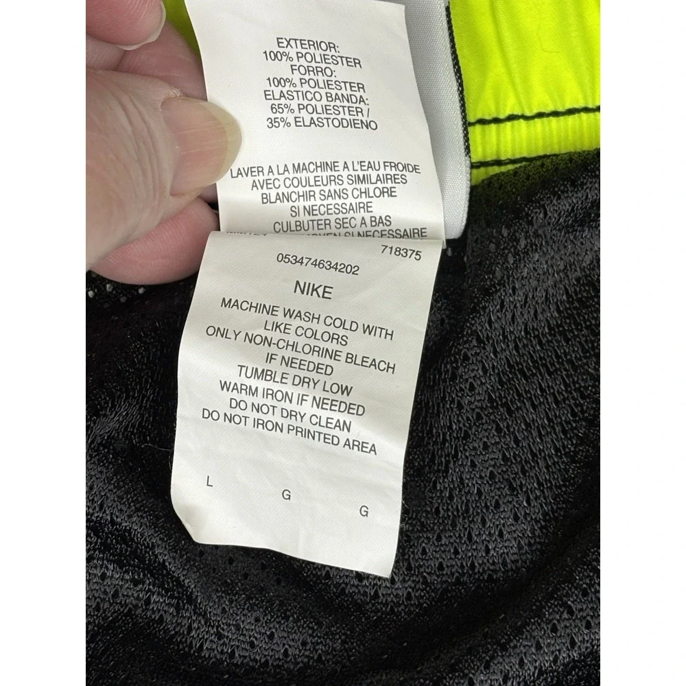 NIKE Black/Green Men Swim Shorts Beach Bottoms Drawstring Lined Size Large